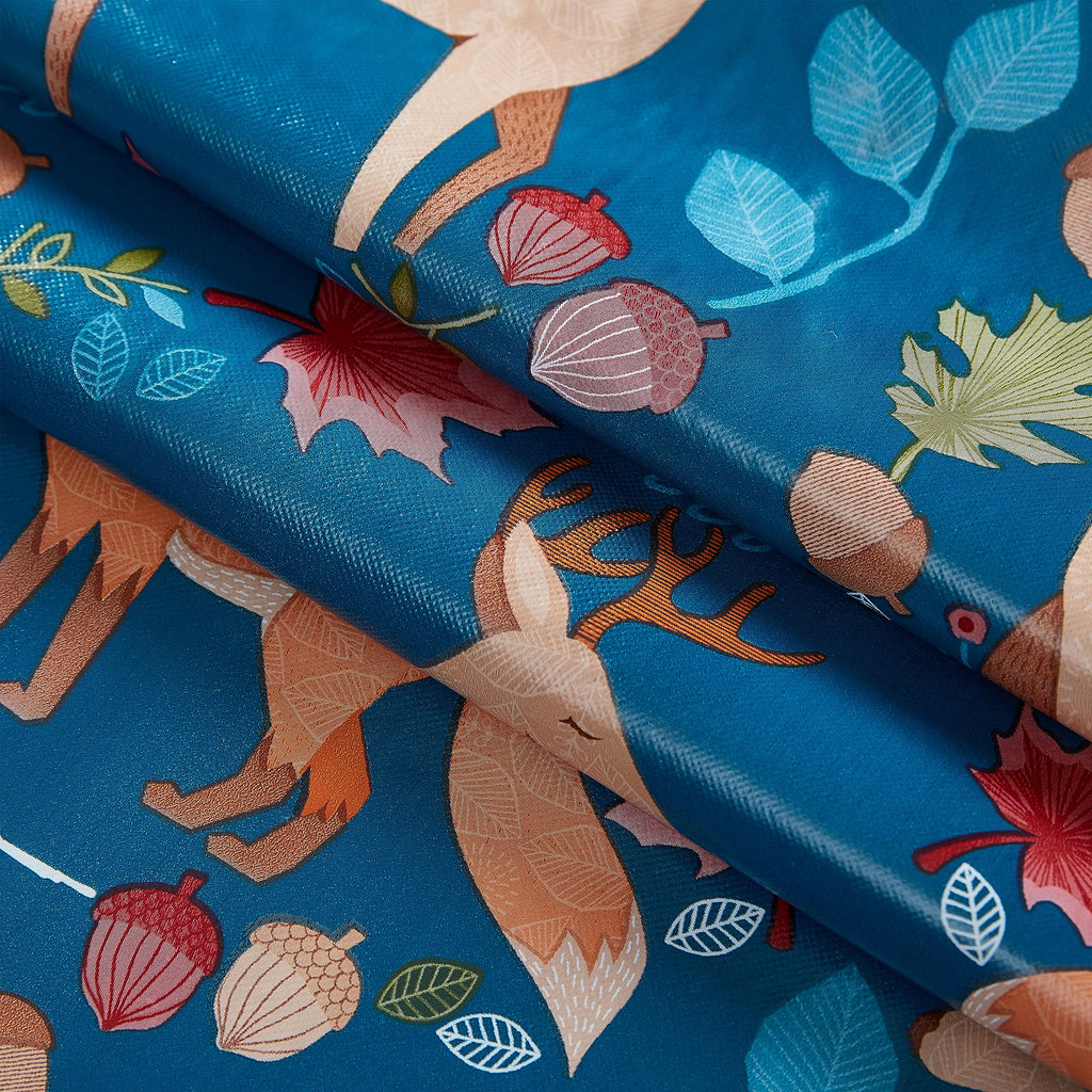 Newbridge Christmas Woodland Critters 60 x 102 Inch Rectangle Vinyl Tablecloth with Flannel Backing, Squirrels Deer and Owl Winter Wreath Easy Care Holiday Table Cover for Christmas Parties