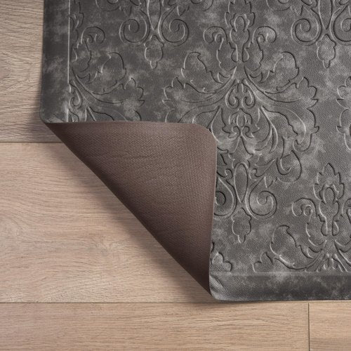 Chef Gear - Anti-Fatigue Wellness Kitchen Mat - Marni Design - Cushioned Comfort Chef Mat - Faux Leather - Cooking & Standing Relief -Skid-Resistant - Measures 17.5"x60" - Dark Grey