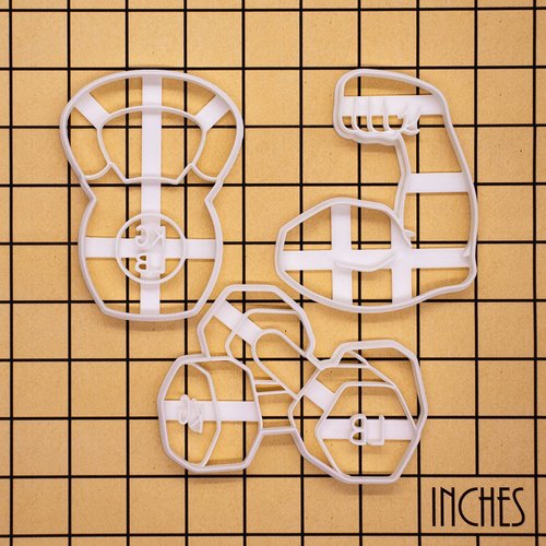 Set of 3 Weight Training cookie cutters (Kettlebell, Dumbbells, Flexed Bicep), 3 pieces - Bakerlogy