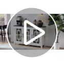 55-Inch Farmhouse Sideboard Buffet Cabinet with 3 Glass Doors, Navy Blue