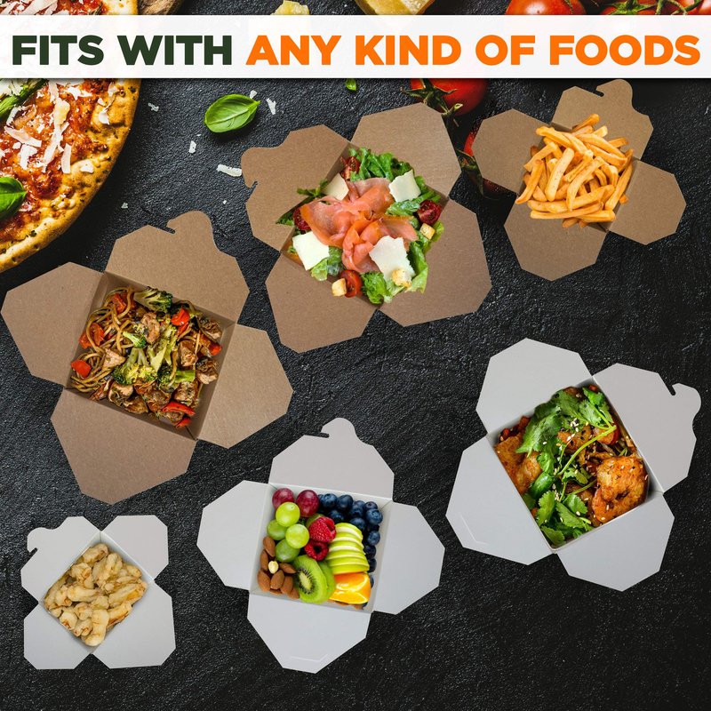 Fit Meal Prep 50 Pack 8 oz Chinese Take Out Boxes - 3 x 2.5” Plain Kraft Paperboard Food Containers, Leak and Grease Resistant Pint Size Asian Rectangle To Go Boxes, Candy Buffet Box and Party Favors
