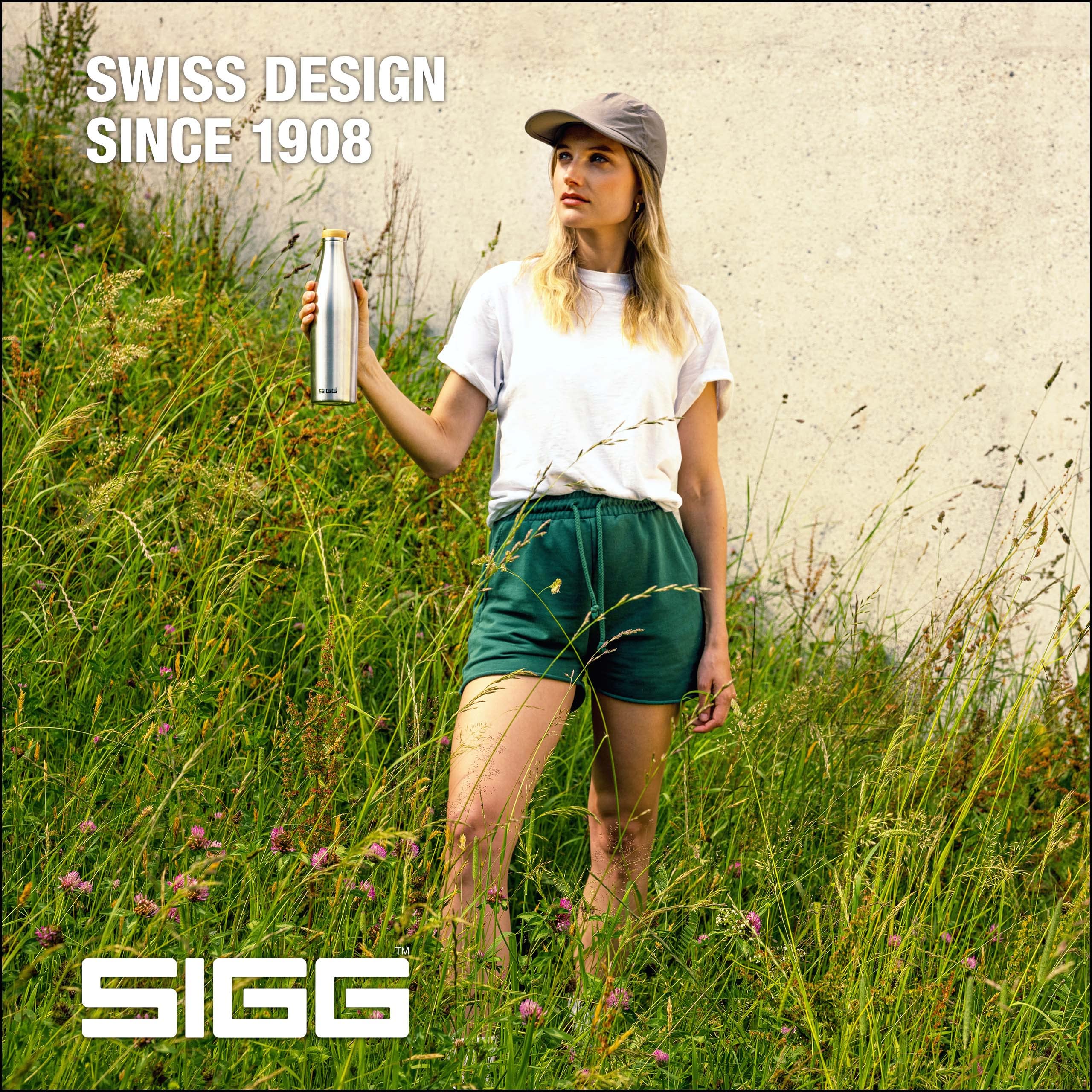 Sigg - Insulated Water Bottle - Meridian Brushed - Leakproof & Extra-Slim - BPA Free - Plastic Free - 18/8 Stainless Steel - Double Walled - Bamboo Screw Top - Brushed - 17 Oz