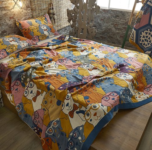MEJU Puppy Dogs Kids Cute Blanket Throw for Bed Sofa Couch 100% Cotton 4 Layer Soft Warm All Season Bedspread Quilt Throw Blanket Bed Coverlet Twin 60 in x 80 in