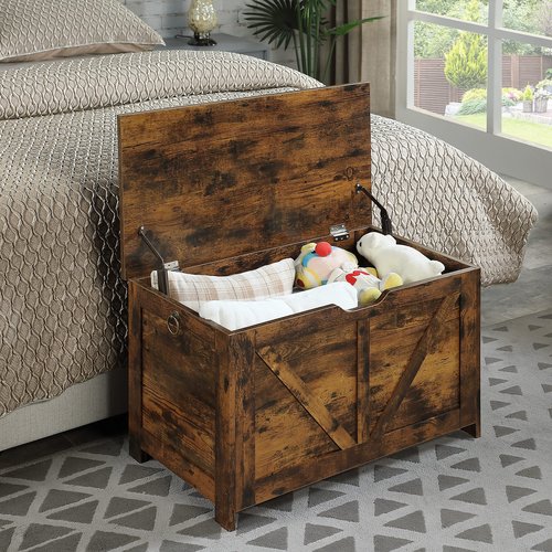 Kavonty Storage Chest, Storage Bench, Retro Toy Box Organizer with U-Shaped Cut-Out Pull, 29.5" L×15.7" W× 17.7”H, Entryway Storage Bench with 2 Hinges,Supports 300 lb, Easy Assembly, Rustic Brown