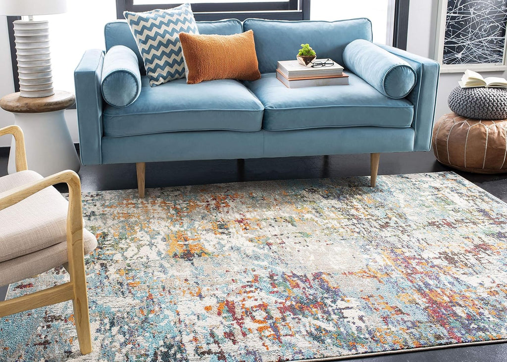 SAFAVIEH Area Rug 8x10 - Madison Collection - Modern Grey & Blue Abstract Design | Non-Shedding & Easy to Clean for Living Room, Bedroom, Office, Dining Space