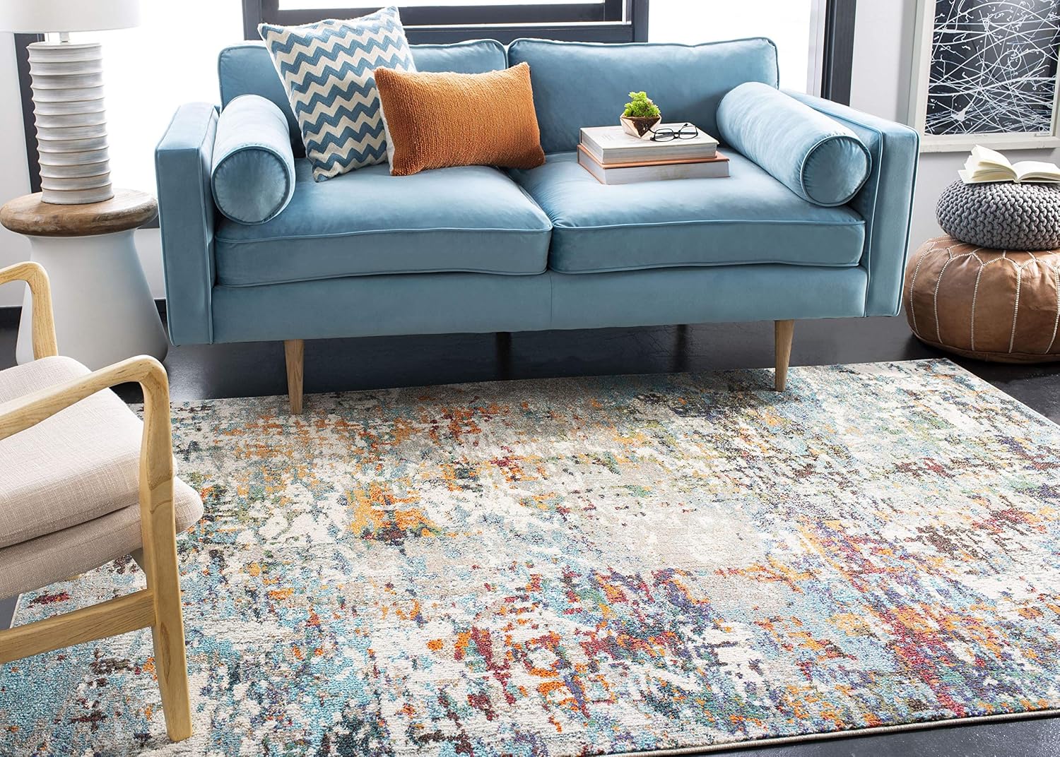 SAFAVIEH Area Rug 8x10 - Madison Collection - Modern Grey & Blue Abstract Design | Non-Shedding & Easy to Clean for Living Room, Bedroom, Office, Dining Space