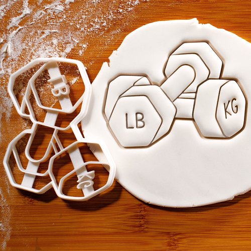 Set of 3 Weight Training cookie cutters (Kettlebell, Dumbbells, Flexed Bicep), 3 pieces - Bakerlogy