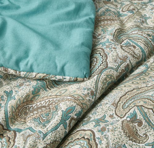 Chezmoi Collection Presley 3-Piece Queen Size Washed Cotton Paisley Comforter Set - Elegant Teal Ivory Brown Paisley Floral Printed Bedding Set Reversible Lightweight Comforter for All Season
