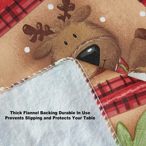 Newbridge Holiday Forest Friends Red & Tan Christmas Vinyl Tablecloth with Flannel Backing – 52 x 70 Inch Rectangle – Cute Woodland Animals, Fox, Owl, Bear & Tree Print Table Cover