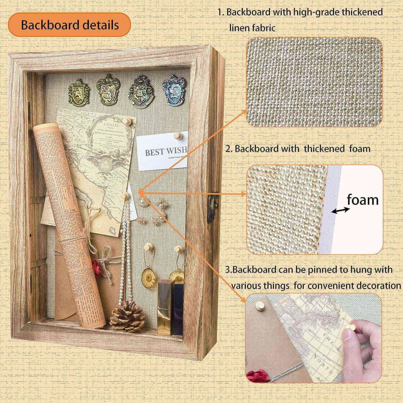 Houstimi Original Wood Shadow Box Frame 16x20 Shadow Box with Shelves 2.6" Interior Depth Memorial Shadow Box with Linen Back for Handicrafts,Picture Frames,Medals,Coins,Pins Collection and More