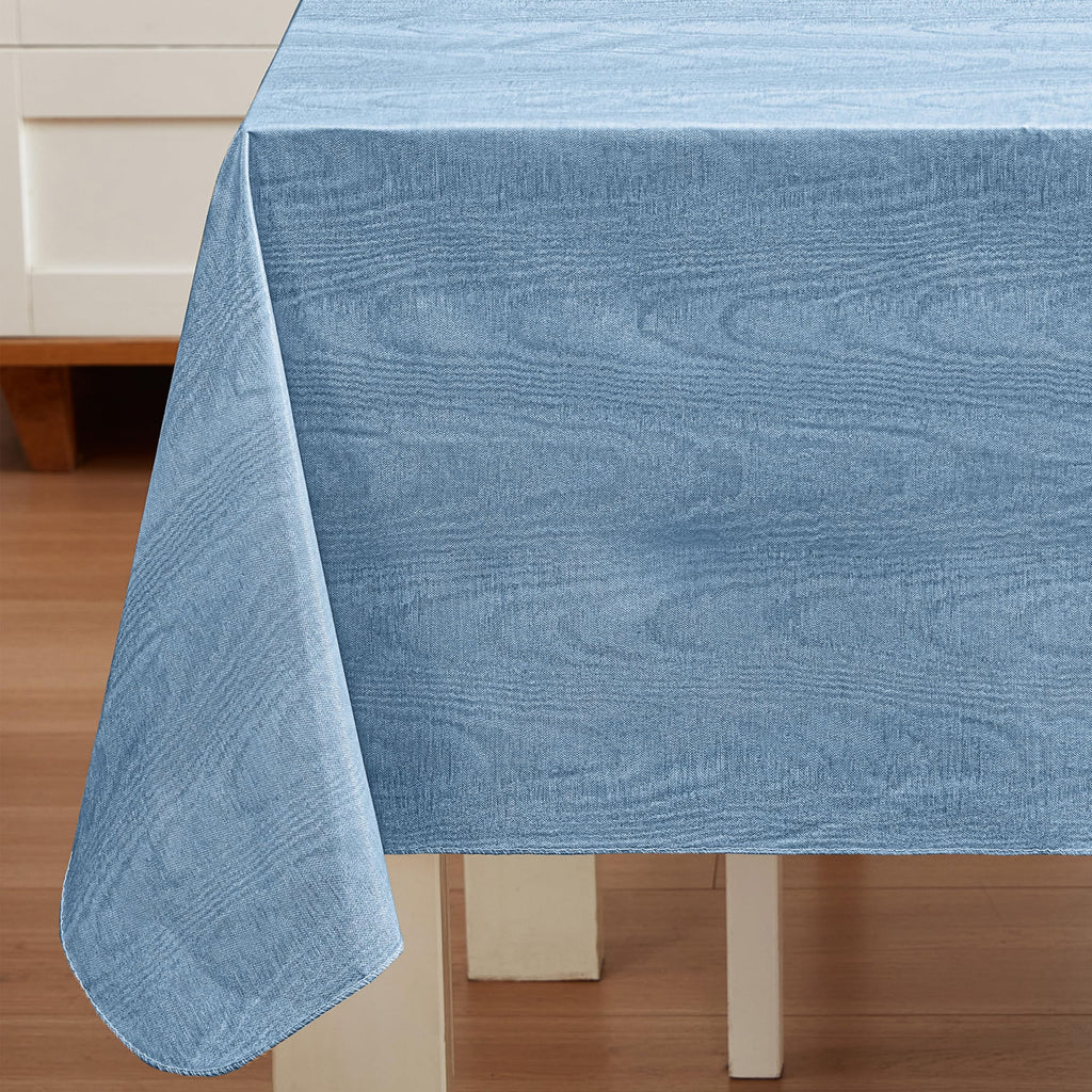 Newbridge Vinyl Flannel Backed Tablecloth, 52 x 52 Inch Square, Blue Moire Wavy Solid Design, Heavyweight Indoor Outdoor Waterproof Table Cover, Easy Care Wipe Clean