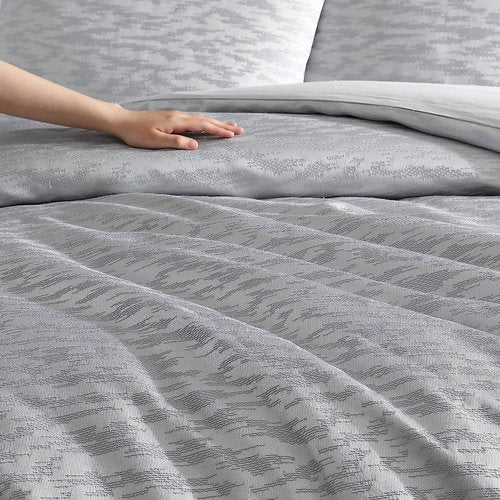 Vera Wang - Queen Duvet Cover Set, Soft Cotton Bedding with Matching Pillowcases, Button Closure & Inner Corner Ties, 3 Piece Bed Set (Illusion Grey)