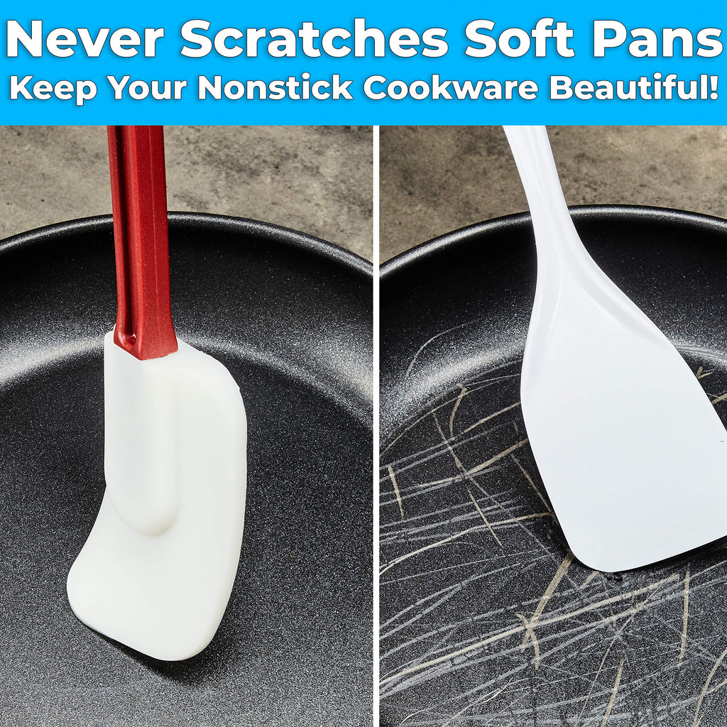Restaurant Grade, Heavy Duty 14 In. Silicone Spatulas 2 Pack. Long, Heat Resistant Scraper Perfect for Nonstick Cookware. Best Red and White Flat Spatula for Making Eggs. Great Non Scratch Accessory