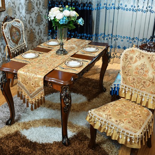 NYSMXF Luxury Dinner Table Runner and Placemats Set of 6, Gold Farmhouse Boho Fabric Cloth Place Mats, Perfect for Dining Room Decor, Washable Indoor Decoration((Gold, 6 Piece 13×18 Placements)