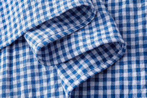 SeedBySea Vintage Gingham Apron for Women, Ruffle Straps, 2 Pockets, Cross Back, Soft Cotton, Apron Dress Style for Cooking & Baking