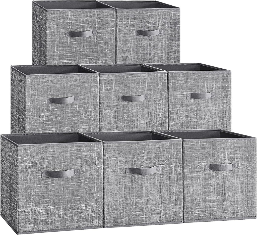SONGMICS Storage Cubes - Foldable Non-Woven Fabric Bins with Double Handles | Set of 8, 13 x 13 x 13 Inches, Cattail Gray