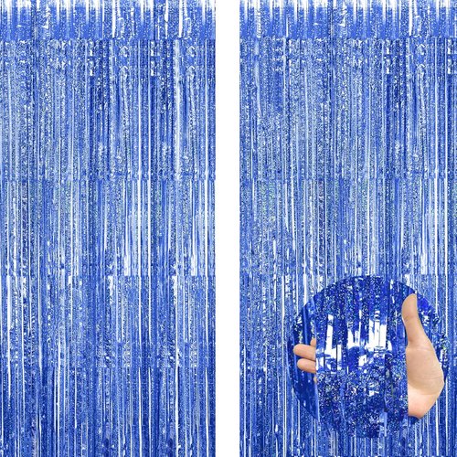GZ-LAOPAITOU Blue Foil Fringe Curtains - 2 Pack 3.3x8.2 Ft Party Decorations | Perfect for Weddings & Events