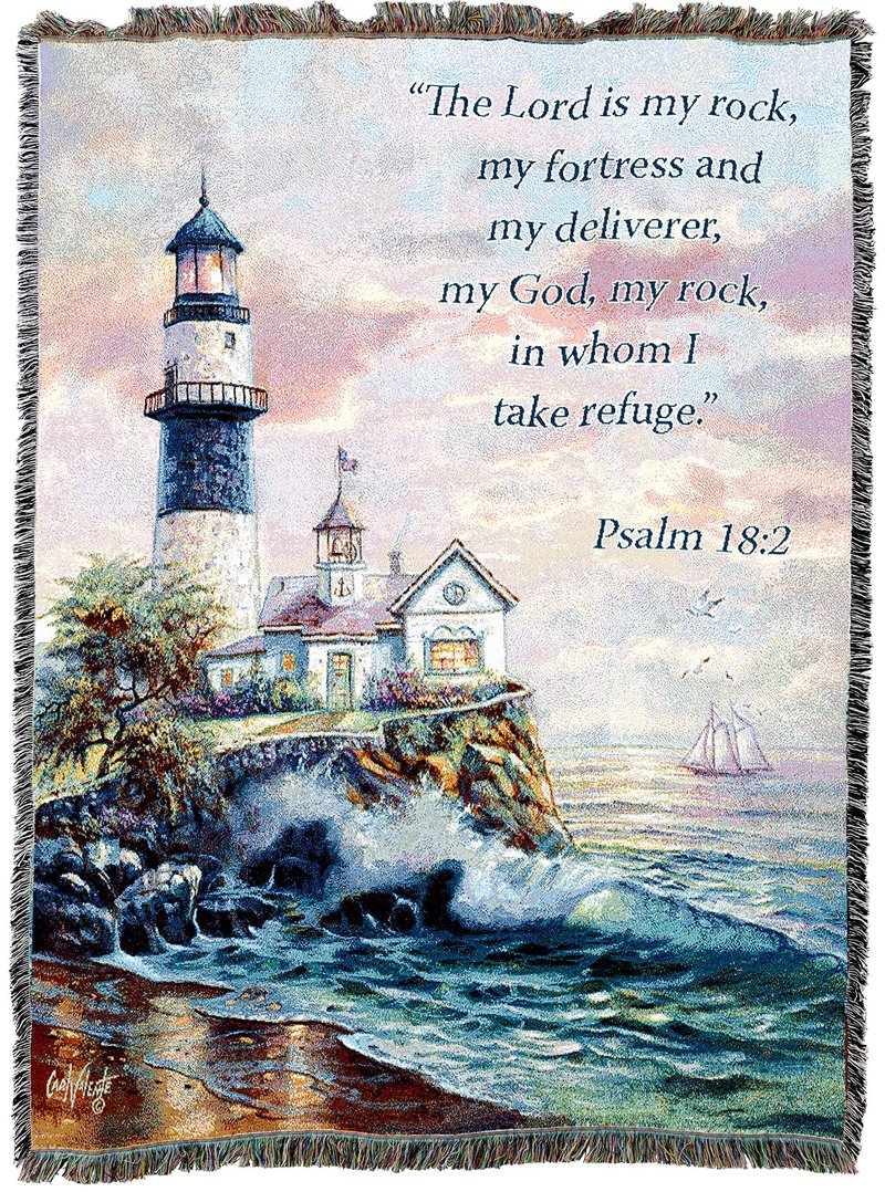Pure Country Weavers Lighthouse Blanket by Carl Valente - The Lord is My Rock and My Fortress - Scriptures -Psalm 18:2 - Religious Gift Tapestry Throw Woven from Cotton - Made in the USA (72x54)