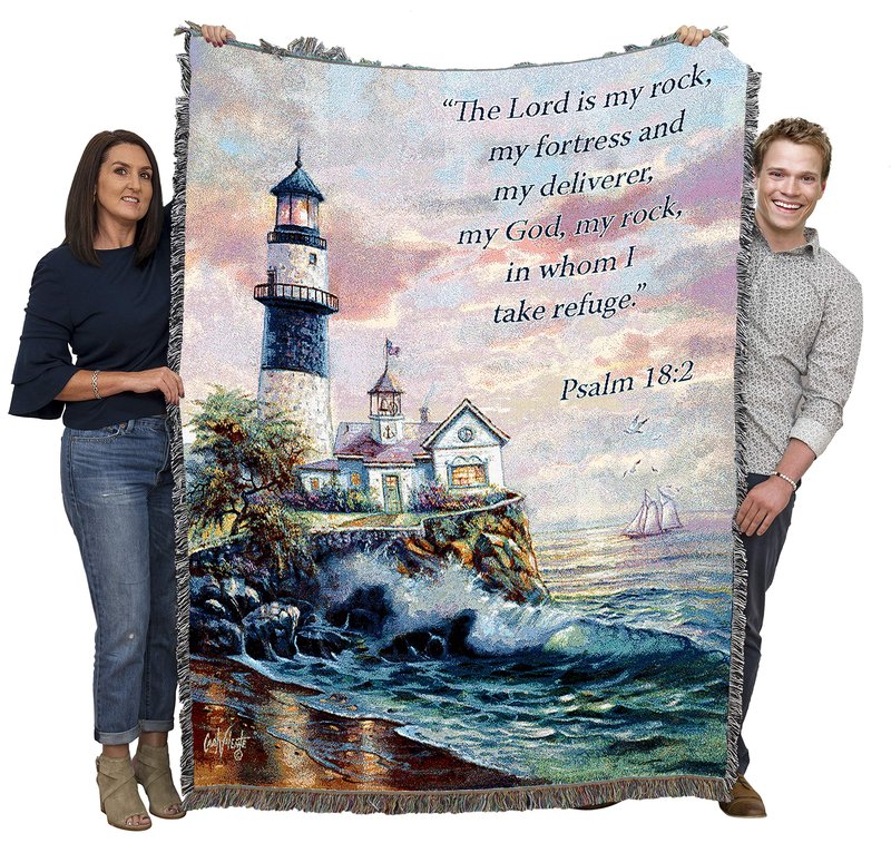 Pure Country Weavers Lighthouse Blanket by Carl Valente - The Lord is My Rock and My Fortress - Scriptures -Psalm 18:2 - Religious Gift Tapestry Throw Woven from Cotton - Made in the USA (72x54)
