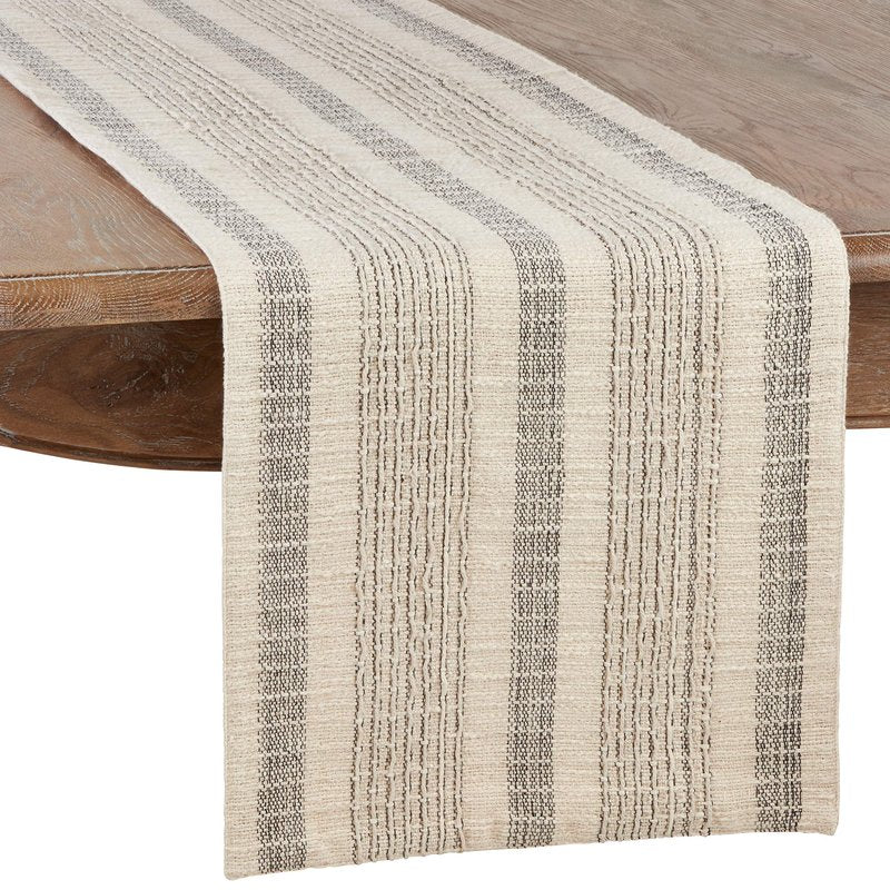 Saro Lifestyle Striped Woven Table Runner, 16"x90", Ivory