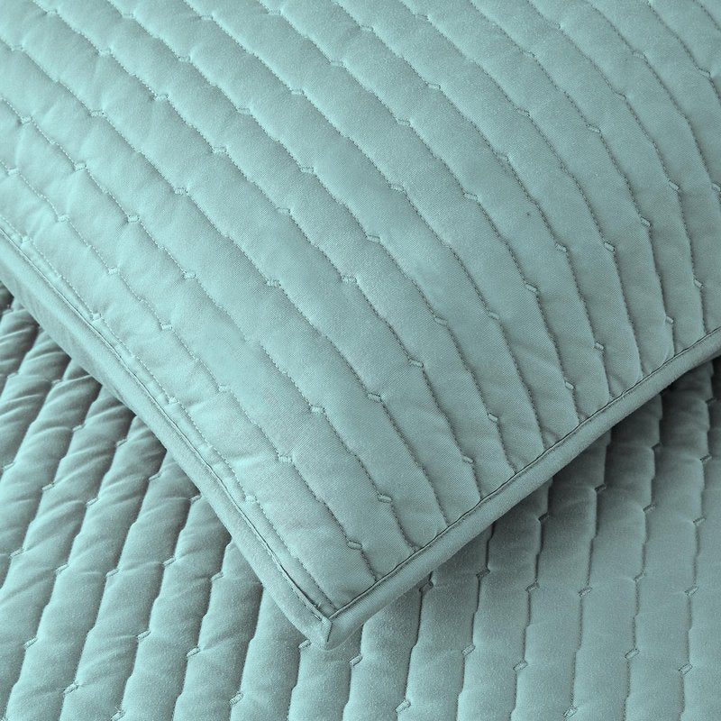 Wonderful 3PC Jersey Knit Reversible Queen Quilt Set, Lightweight Summer Comforter, Luxurious Breathable, Soft Cozy Stretchy, Carbon Brushing, Fade Resistant, Machine Washable (Dusty Turquoise, Full)