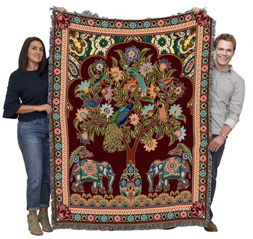 Pure Country Weavers Asian Elephants Blanket - Tree of Life Gift Tapestry Throw Woven from Cotton - Made in The USA (72x54)