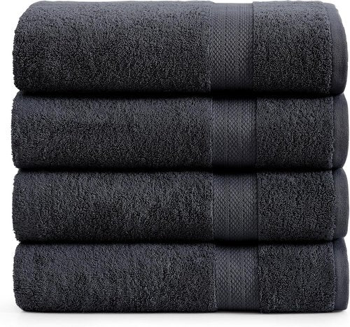 LANE LINEN Bath Towels - 100% Ring Spun Cotton, Quick-Drying, Soft & Absorbent - 4 Pack, Black (28"x54")
