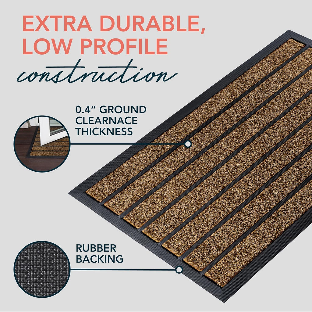 Ubdyo Extra Durable Door Mat - Non-Slip Dirt Trapping Welcome Mat - Low Profile Design (30" x 17", Bright Brown)