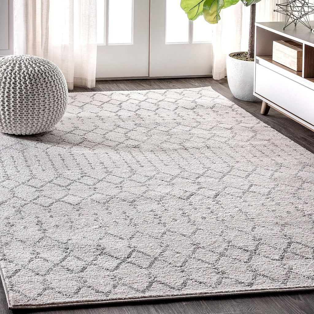 **JONATHAN Y Boho Vintage Diamond Area Rug - Cream/Gray 8x10 ft | Easy-Clean, Pet-Friendly Design for Any Room**