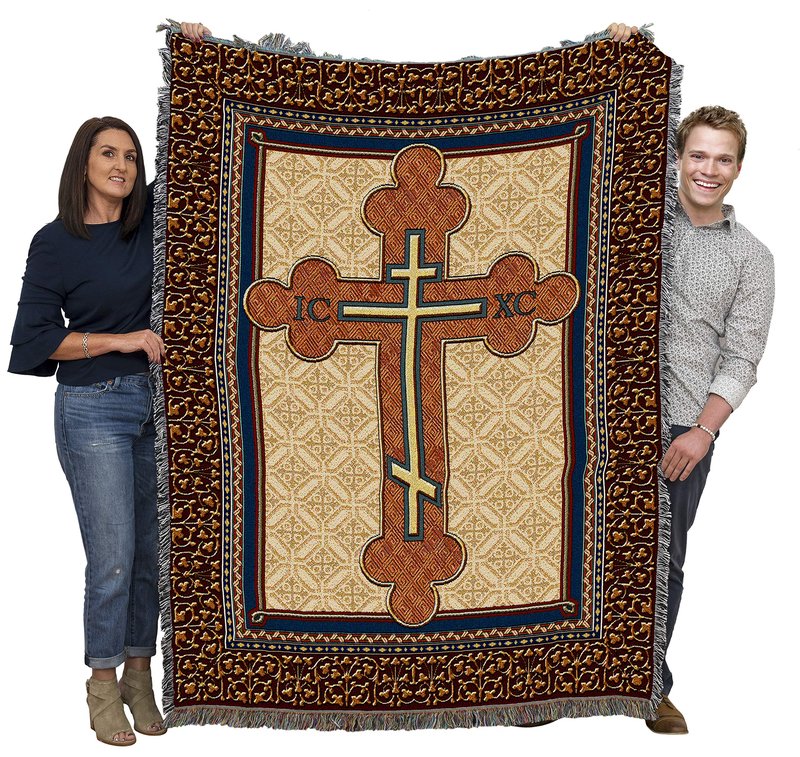 Pure Country Weavers Orthodox Cross Blanket - Religious Gift Tapestry Throw Woven from Cotton - Made in The USA (72x54)