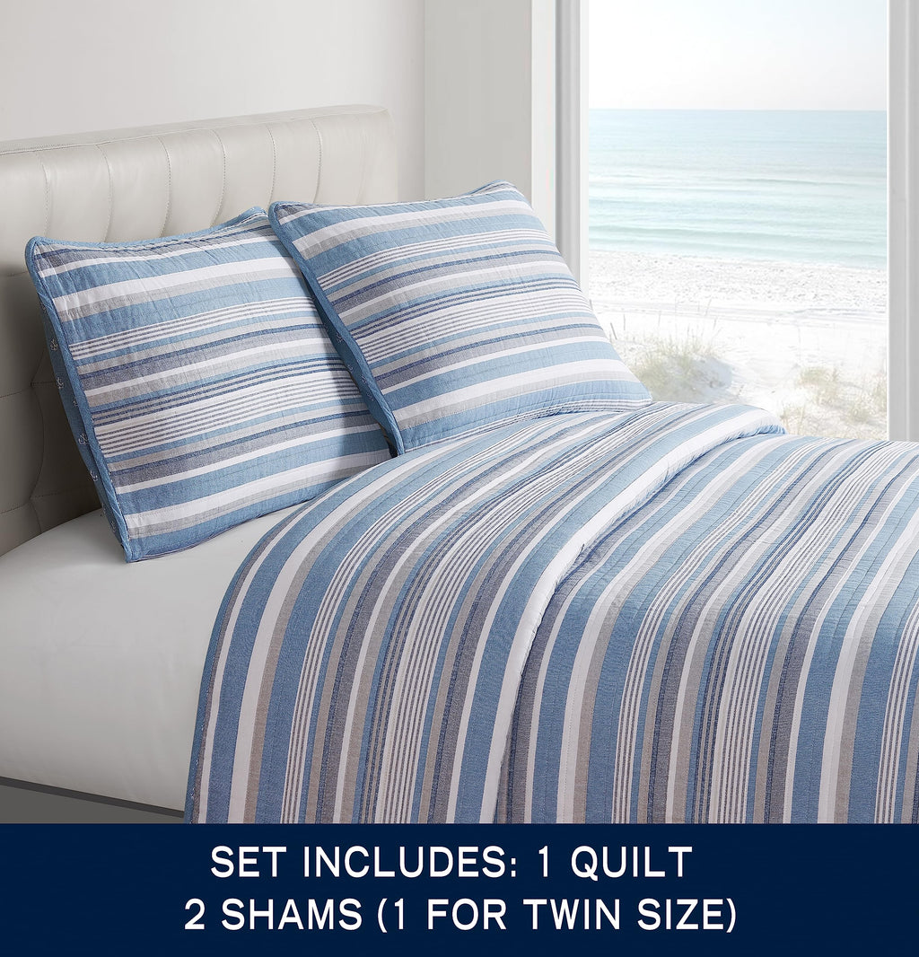 Nautica - Twin Quilt Set, Soft & Breathable Cotton Bedding with Medium Weight Feel, Reversible 2 Piece Bed Set with Matching Pillowcase (Jettison Grey)