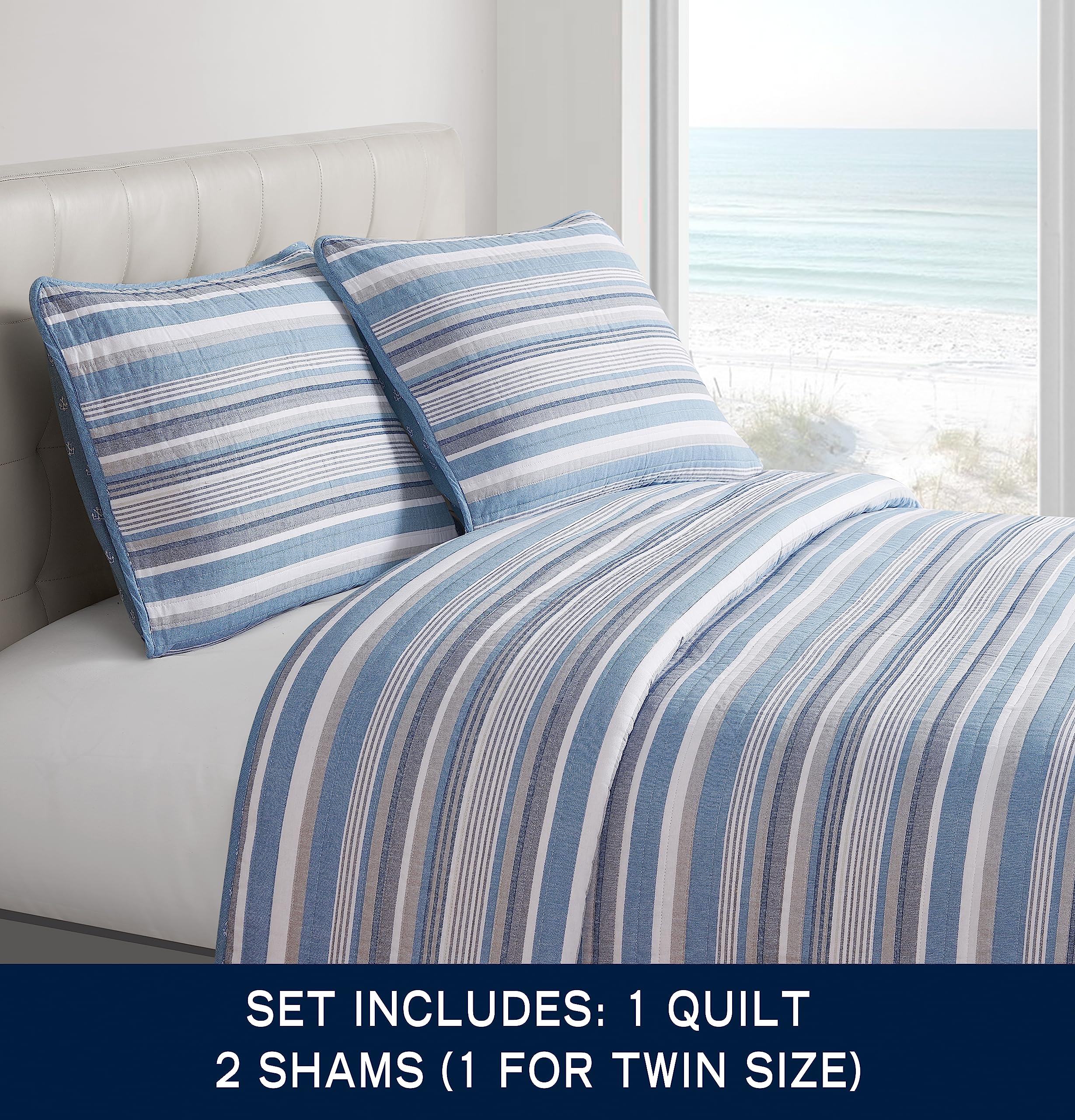 Nautica - Twin Quilt Set, Soft & Breathable Cotton Bedding with Medium Weight Feel, Reversible 2 Piece Bed Set with Matching Pillowcase (Jettison Grey)