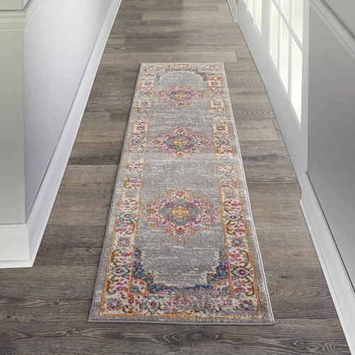 Nourison Passion Grey 2'2" x 7'6" Area Rug, Boho, Traditional, Easy Clean, Non Shedding, Bed Room, Living Room, Hallway, (8' Runner)