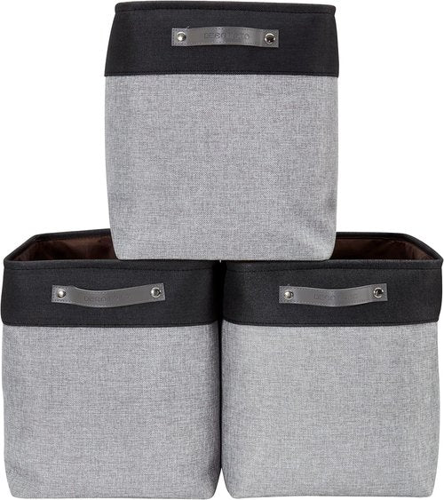DECOMOMO Extra Large Fabric Storage Baskets - 54.5L Organizing Bins for Linen Closet & Nursery | Grey & Black, 3 Pack