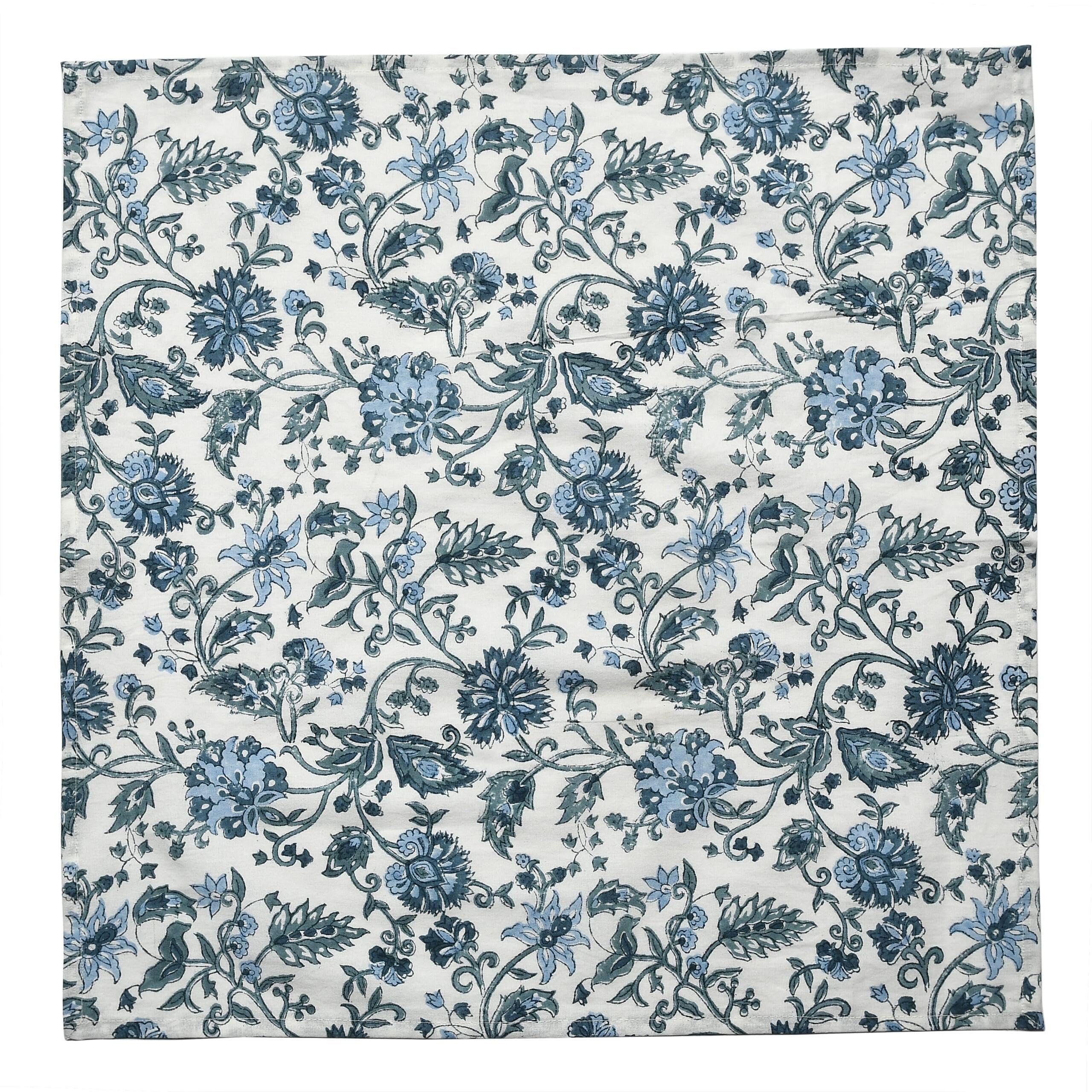 CPC Cloth Napkins Set of 6 Cotton Printed Dinner Hand Print Napkins I Wedding Cocktail Cloth Floral Napkins I 18x18 in I Blue Flower
