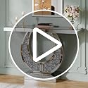 45-Inch Mirrored Console Table and Round Wall Mirror Set with Crushed Diamond