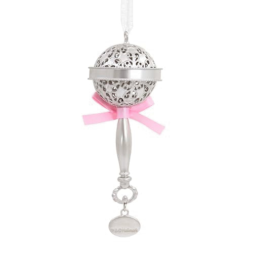 Hallmark Baby's First Christmas Ornament 2026 Pink Rattle - Silver Decor