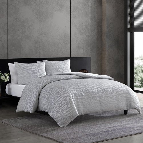 Vera Wang - Queen Duvet Cover Set, Soft Cotton Bedding with Matching Pillowcases, Button Closure & Inner Corner Ties, 3 Piece Bed Set (Illusion Grey)