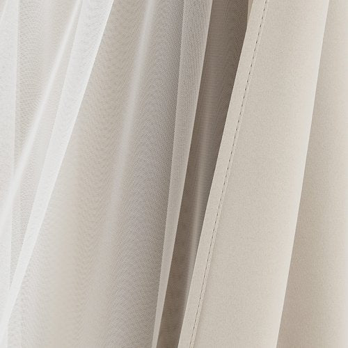 Bujasso Beige 80% Blackout Curtains with Sheer Overlay Mix and Match Double Layer Thermal Insulated Window Panels 95 inch for Bedroom Beige Drapes with Tiebacks Rod Pocket Back Tab 37" Wx95 Lx2