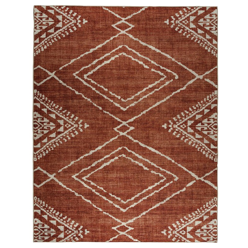 ReaLife Rugs Machine Washable Area Rug - Living Room Bedroom Bathroom Kitchen Entryway Office - Padded Crease Free Stain Resistant Premium - Moroccan Tribal Diamond - Jax- Orange - 2'x 3'