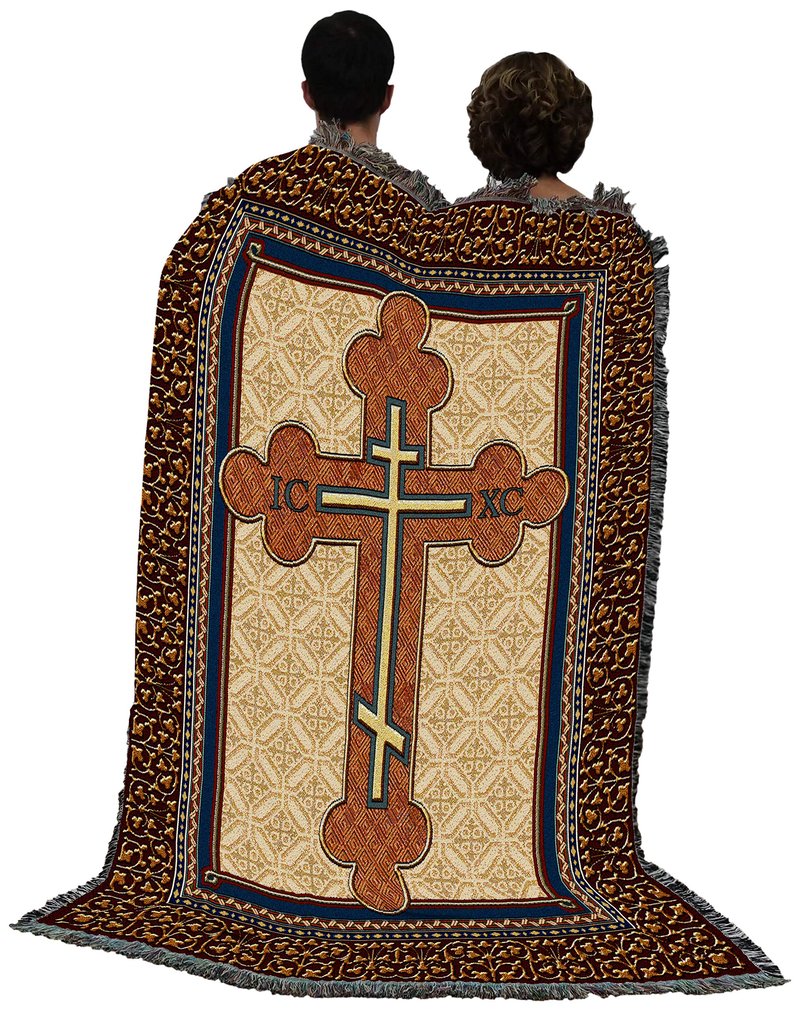 Pure Country Weavers Orthodox Cross Blanket - Religious Gift Tapestry Throw Woven from Cotton - Made in The USA (72x54)