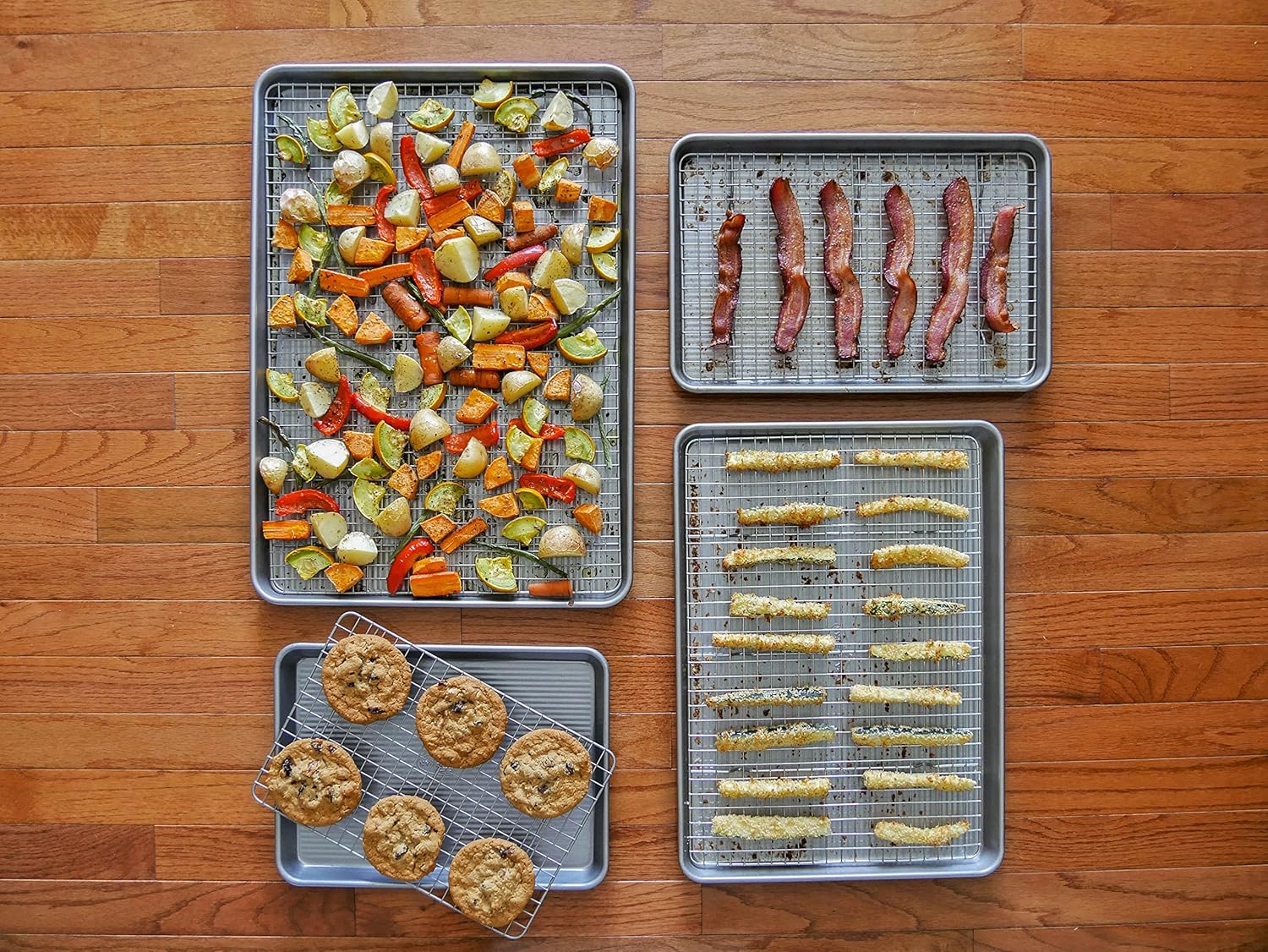 USA Pan Bakeware Quarter Sheet Baking Pan Set - Nonstick Metal with Cooling Rack