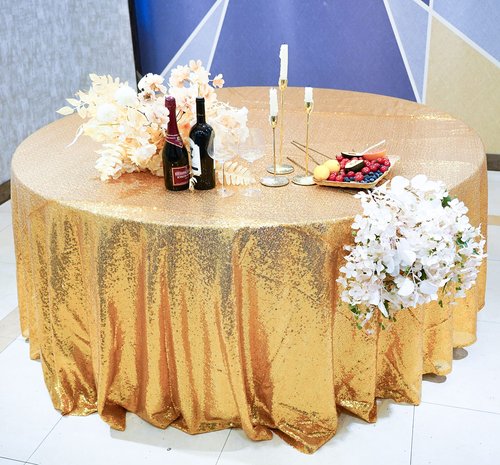 WISPET Gold Sequin Round Tablecloth 120'' - Dazzling Decorations for Weddings, Parties, Baby & Bridal Showers
