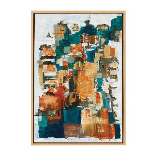 Kate and Laurel Sylvie Meteora Framed Canvas Wall Art by Leah Nadeau; 23x33 Natural; Decorative Abstract Modern Art for Wall