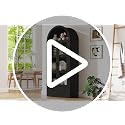 75" Tall Arched Kitchen Pantry Cabinet with Glass Doors and Drawer