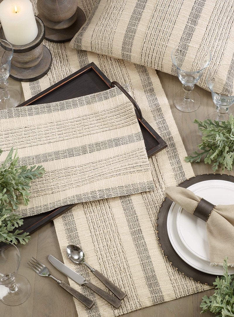 Saro Lifestyle Striped Woven Table Runner, 16"x90", Ivory