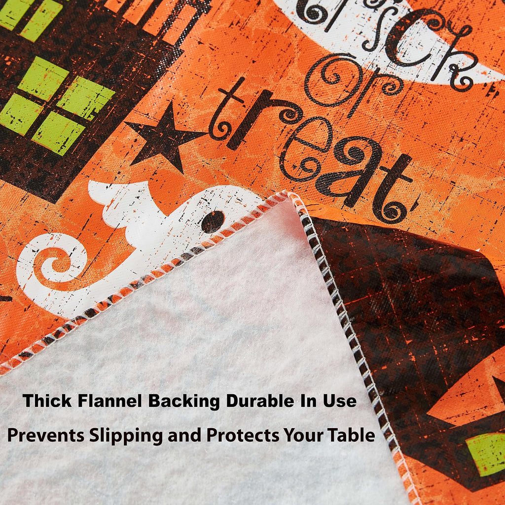 Newbridge Halloween Scream 70 Inch Round Vinyl Tablecloth with Flannel Backing, Haunted House Ghost and Bat Design, Easy Care Wipe Clean Halloween Table Cover