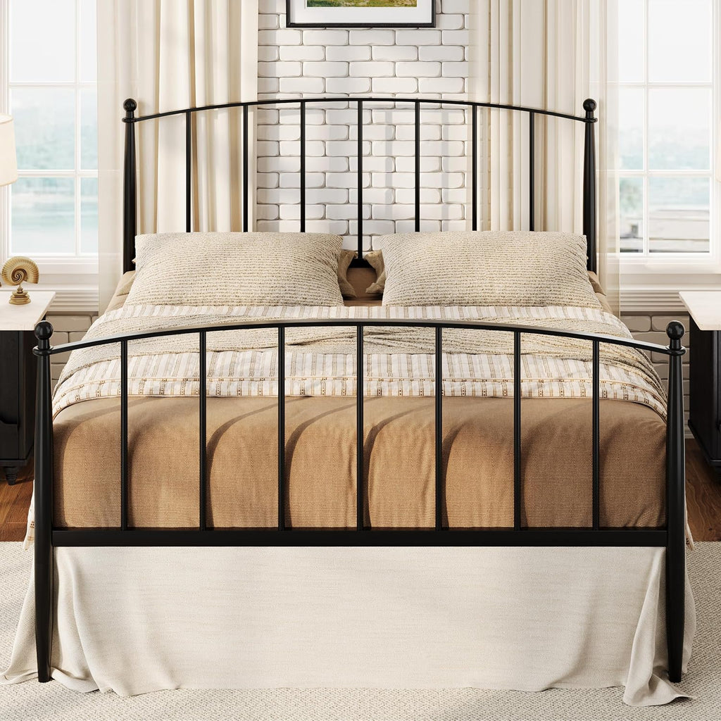 SHA CERLIN Queen Bed Frame - Metal Platform Design with Victorian Iron Headboard & Footboard | Easy Assembly, Black