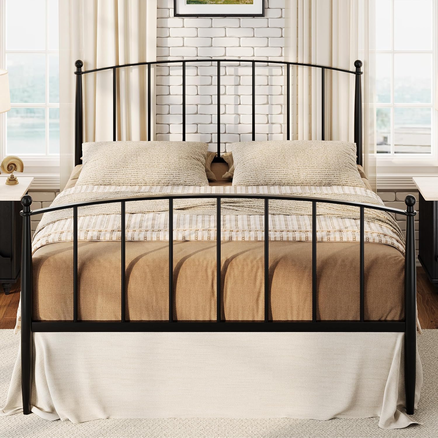 SHA CERLIN Queen Bed Frame - Metal Platform Design with Victorian Iron Headboard & Footboard | Easy Assembly, Black