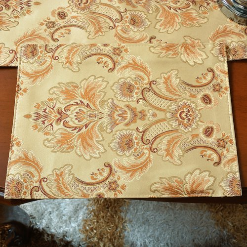 NYSMXF Luxury Dinner Table Runner and Placemats Set of 6, Gold Farmhouse Boho Fabric Cloth Place Mats, Perfect for Dining Room Decor, Washable Indoor Decoration((Gold, 6 Piece 13×18 Placements)